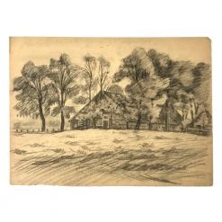 Vintage Art & Objects Evert Rabbers Landscape Drawing 53