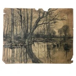 Vintage Art & Objects Evert Rabbers Landscape Drawing 57