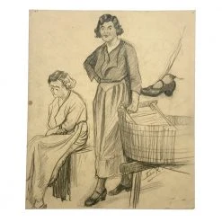 Vintage Evert Rabbers Portrait Drawing 53