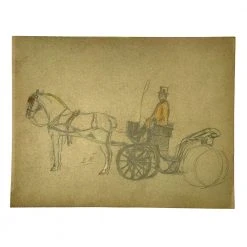 Vintage Art & Objects Evert Rabbers Horse And Carriage Drawing 58