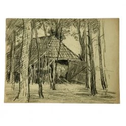 Vintage Art & Objects Evert Rabbers Landscape Drawing 60