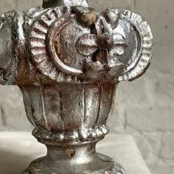 Vintage 19th Century Silver Leafed Gold Finial Pair Candlestick Holders