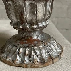 Vintage 19th Century Silver Leafed Gold Finial Pair Candlestick Holders