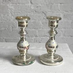 Vintage Dining & Tabletop Pair Of 19th Century Mercury Glass Candlesticks (B)