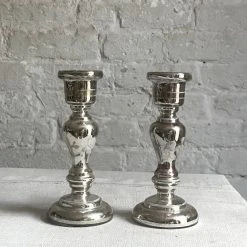 Vintage Pair Of 19th Century Mercury Glass Candlesticks (A) Dining & Tabletop