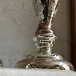 Vintage Pair Of 19th Century Mercury Glass Candlesticks (A) Dining & Tabletop