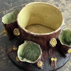 Vintage 19th Century French Majolica Tree Trunk Bowl