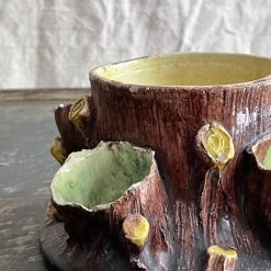 Vintage 19th Century French Majolica Tree Trunk Bowl