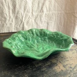 Vintage Antique French Majolica Cabbage Leaf Platter