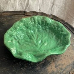 Vintage Antique French Majolica Cabbage Leaf Platter