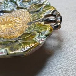 Vintage Dining & Tabletop Antique French Majolica Leaf Dish