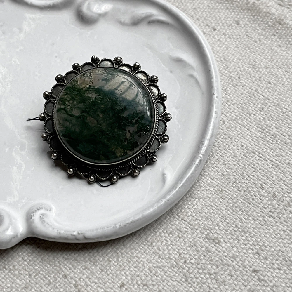 Jewelry Liz Adler Vintage Agate And Silver Brooch