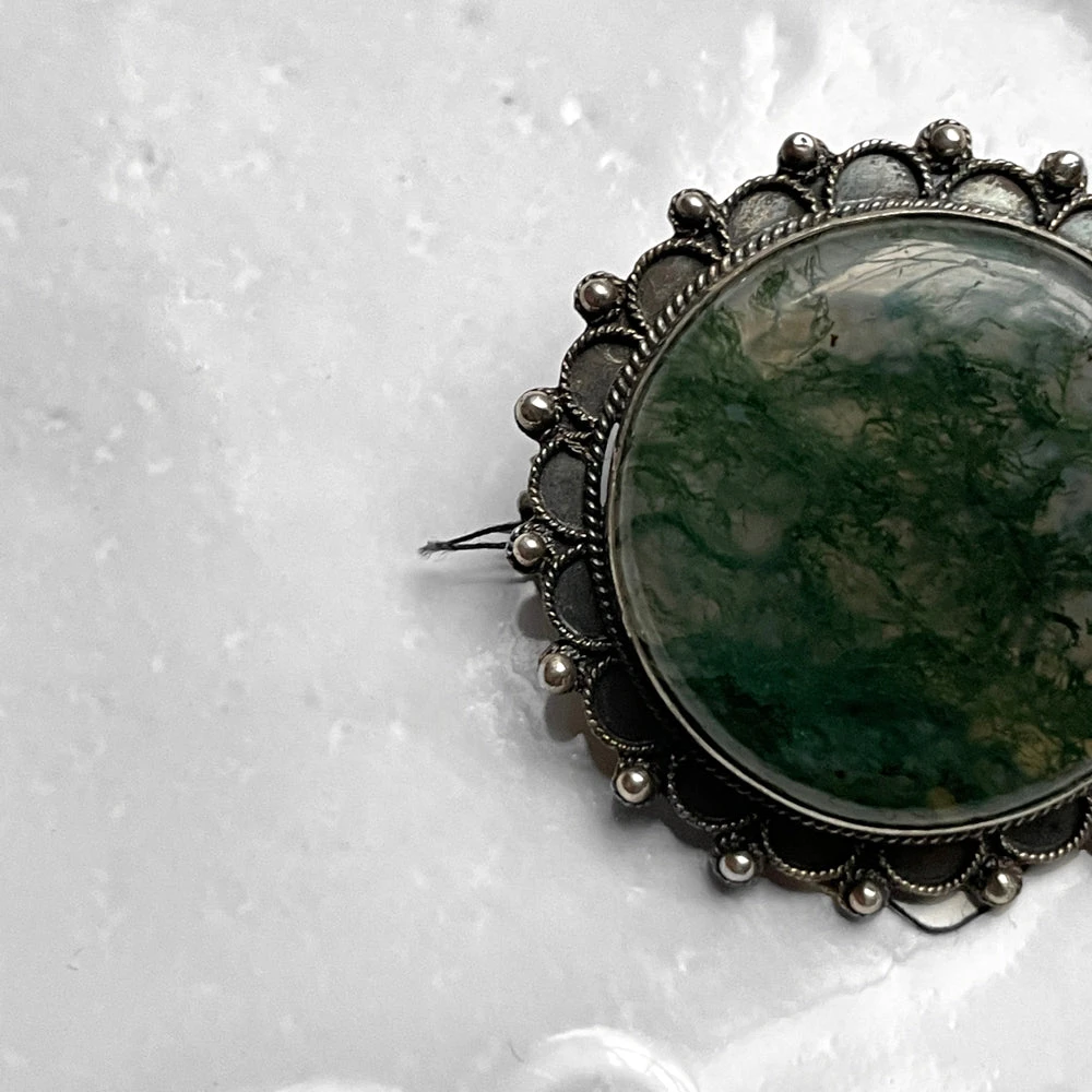 Jewelry Liz Adler Vintage Agate And Silver Brooch