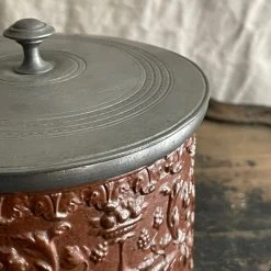Vintage 19th Century French Majolica Container With Metal Lid