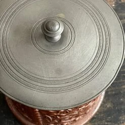 Vintage 19th Century French Majolica Container With Metal Lid