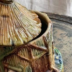 Vintage 19th Century French Lidded Majolica House Container Dining & Tabletop