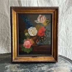 18th Century French Floral Still Life Painting In Vintage Frame