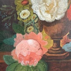 18th Century French Floral Still Life Painting In Vintage Frame
