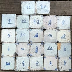 Vintage Set Of 22 18th Century Delft Tiles