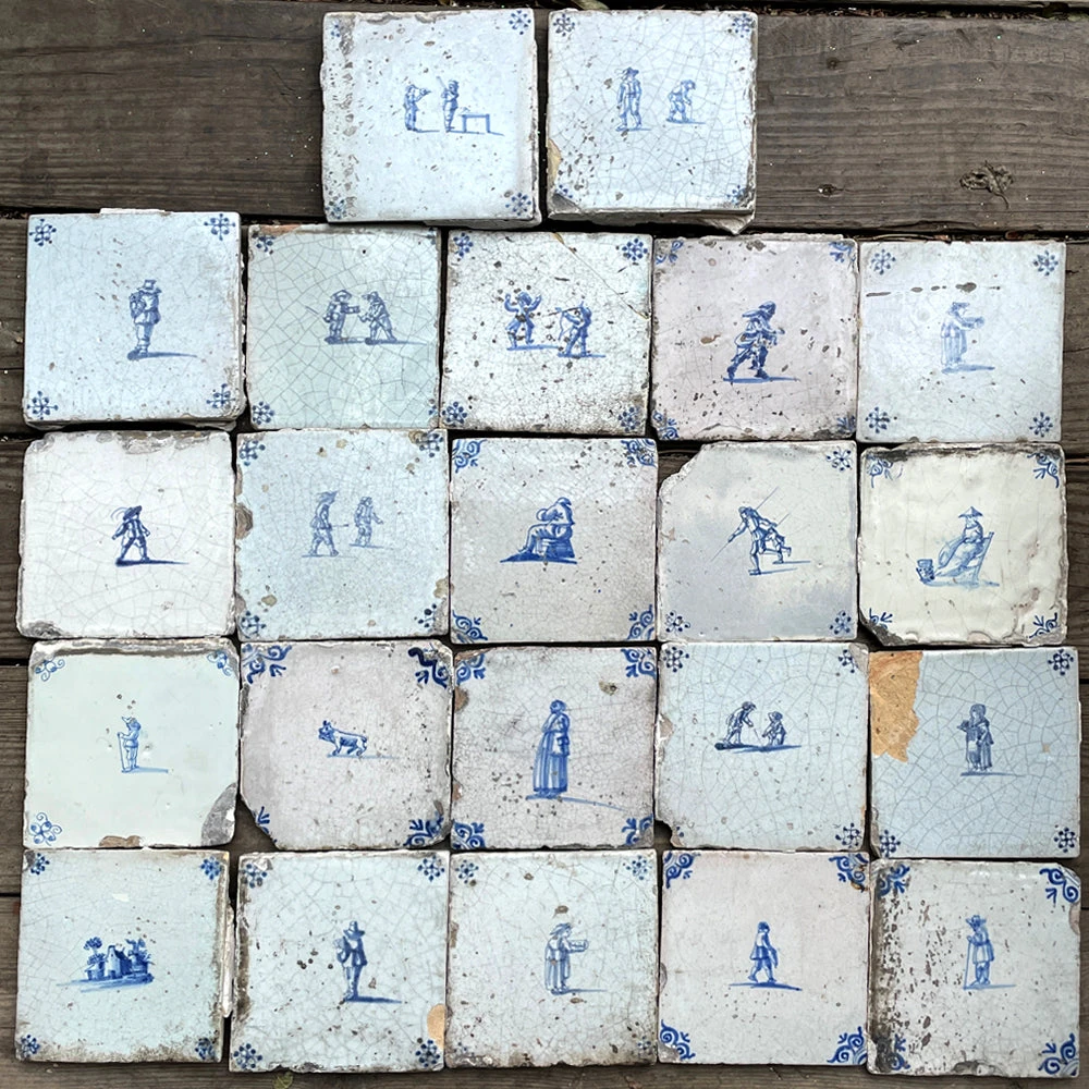 Vintage Set Of 22 18th Century Delft Tiles 4 Vintage Set Of 22 18th Century Delft Tiles