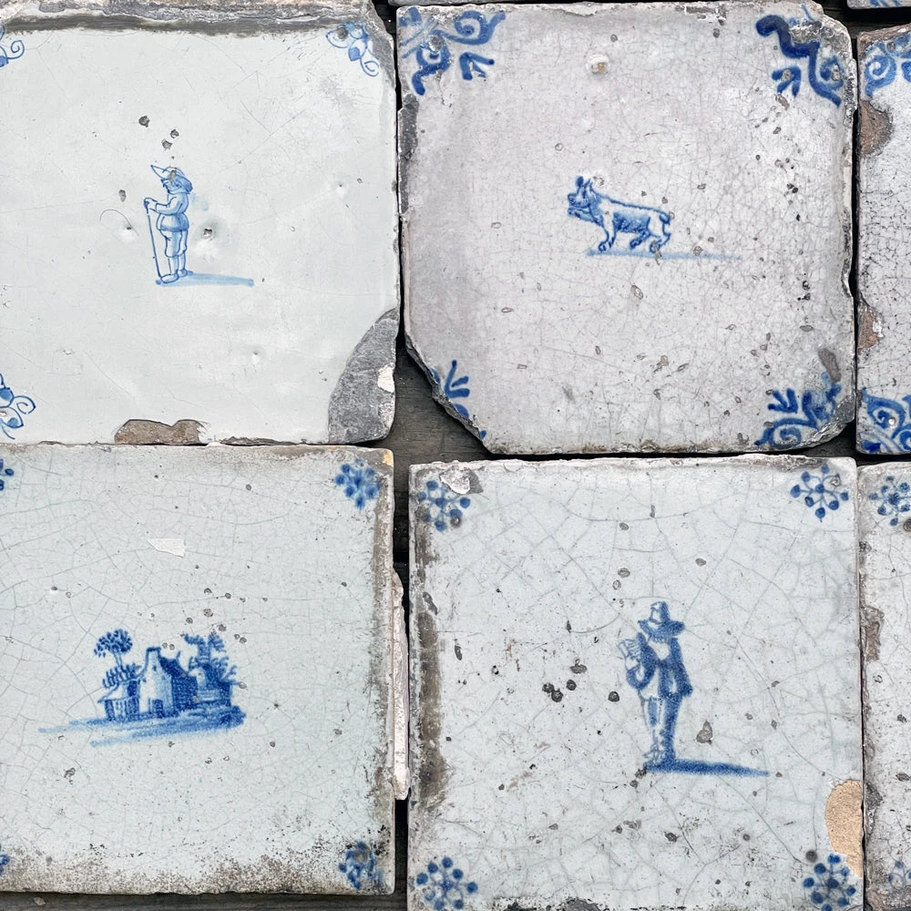 Vintage Set Of 22 18th Century Delft Tiles 6 Vintage Set Of 22 18th Century Delft Tiles