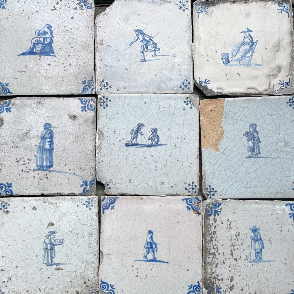 Vintage Set Of 22 18th Century Delft Tiles 7 Vintage Set Of 22 18th Century Delft Tiles