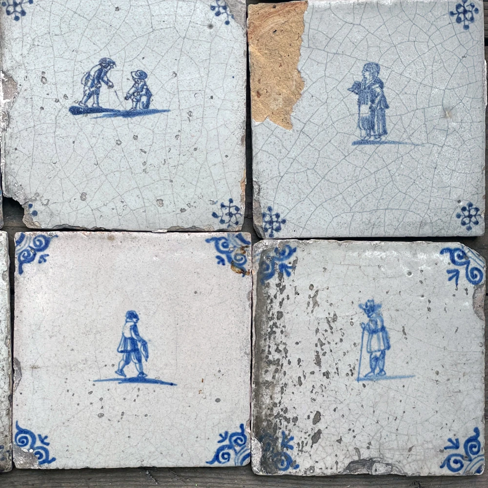 Vintage Set Of 22 18th Century Delft Tiles 8 Vintage Set Of 22 18th Century Delft Tiles