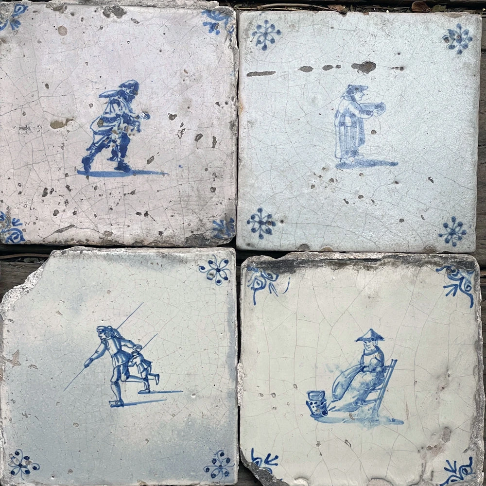 Vintage Set Of 22 18th Century Delft Tiles 9 Vintage Set Of 22 18th Century Delft Tiles