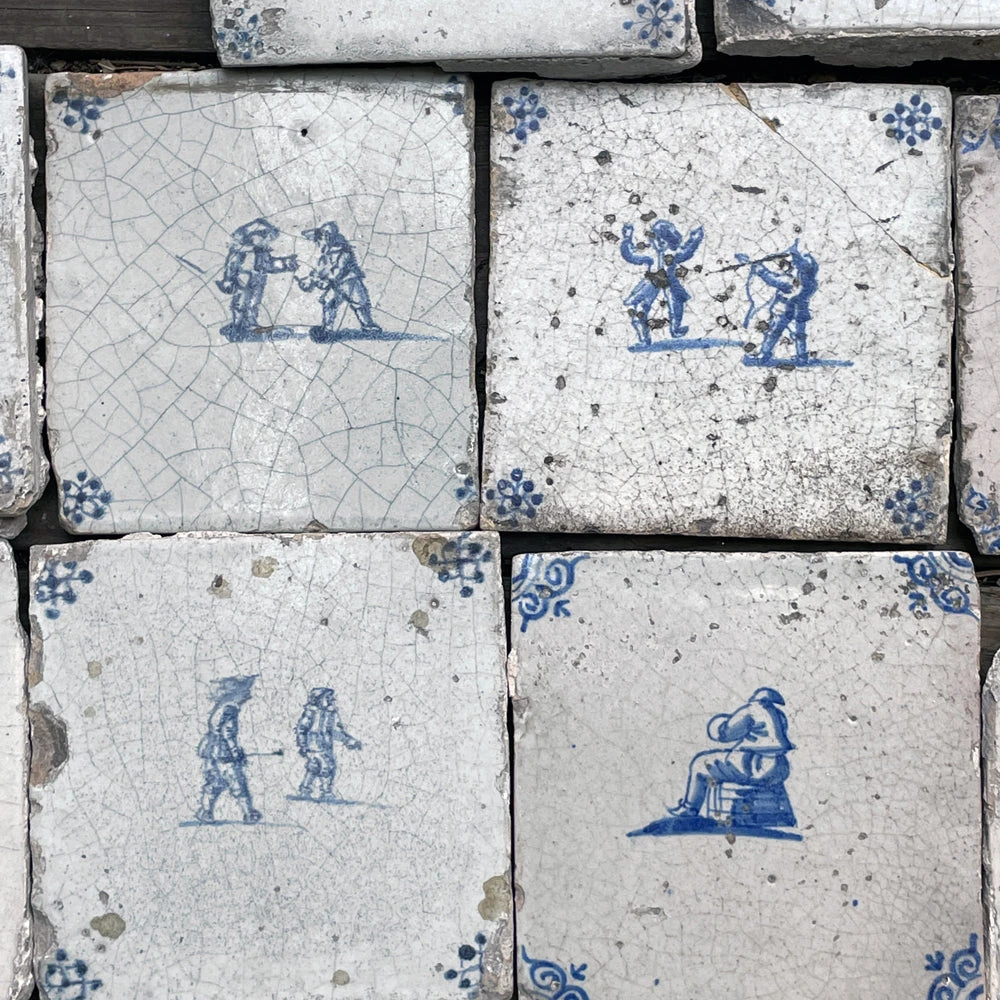 Vintage Set Of 22 18th Century Delft Tiles 10 Vintage Set Of 22 18th Century Delft Tiles