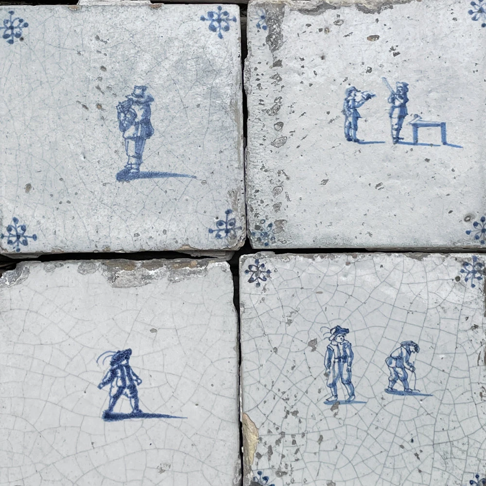 Vintage Set Of 22 18th Century Delft Tiles 11 Vintage Set Of 22 18th Century Delft Tiles