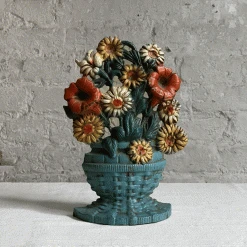 Vintage Antique Cast Iron Flower Basket Doorstop