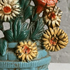 Vintage Antique Cast Iron Flower Basket Doorstop