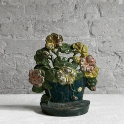 Vintage Antique Cast Iron Flower Basket Doorstop