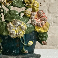 Vintage Antique Cast Iron Flower Basket Doorstop