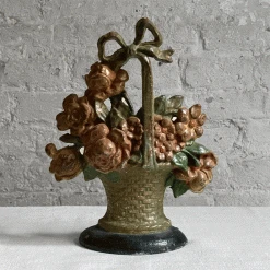 Vintage Antique Cast Iron Flower Basket Doorstop Vintage & Antiques