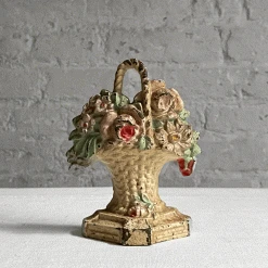 Vintage Antique Cast Iron Flower Basket Doorstop