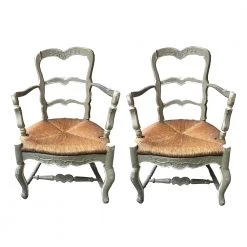 Vintage Pair Of Antique French Rush Chairs