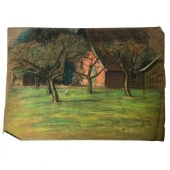 Vintage Evert Rabbers Landscape Drawing 14