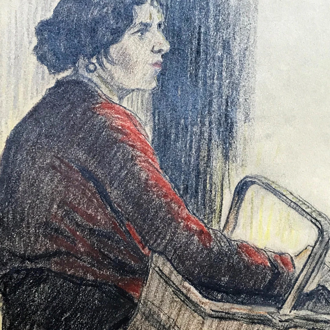 Vintage Evert Rabbers Portrait Drawing 03 Art & Objects