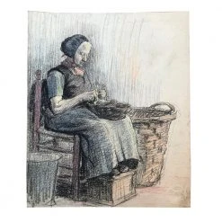 Vintage Evert Rabbers Portrait Drawing 08 Art & Objects