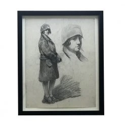 Vintage Evert Rabbers Framed Portrait Study Drawing Art & Objects