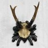 Vintage Antique Black Forest Carved Antlers With Carved Plaque (H41) Vintage & Antiques