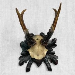 Vintage Antique Black Forest Carved Antlers With Carved Plaque (H41) Vintage & Antiques