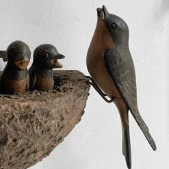 Vintage Antique Black Forest Carved Birds In Nest (B614) Vintage & Antiques