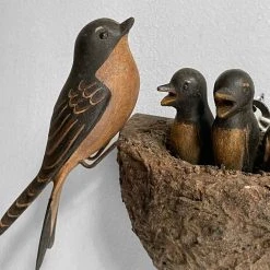 Vintage Antique Black Forest Carved Birds In Nest (B615)