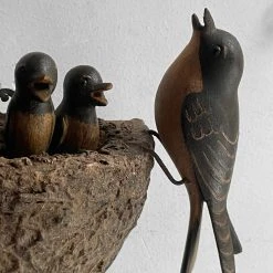 Vintage Antique Black Forest Carved Birds In Nest (B615)