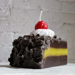 Cereria Introna Torta Chocolate Frosted Cake Slice Candle With Strawberry Topping