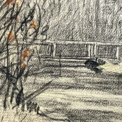 Vintage Evert Rabbers Landscape Drawing 223