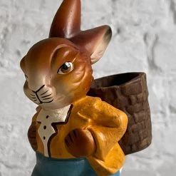 Ino Schaller Papier Mâché Walking Bunny Basket With Blue Pants
