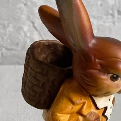 Ino Schaller Papier Mâché Walking Bunny Basket With Blue Pants